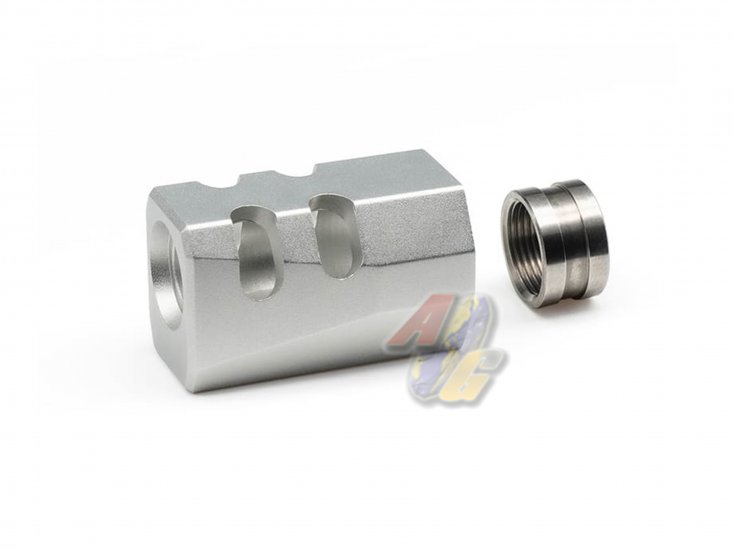 TTI Airsoft Type-B Compensator For TTI Airsoft TP22 Competition GBB ( 14mm-/ Silver ) - Click Image to Close