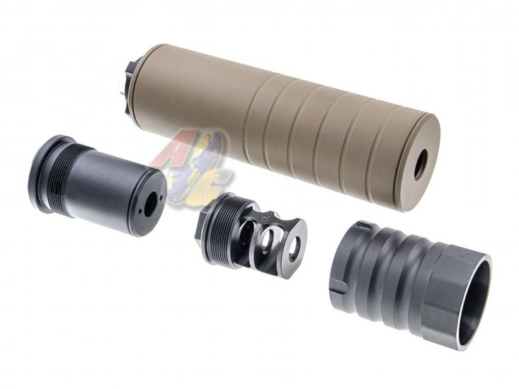 --Out of Stock--RGW Omega 9K Dummy Silencer with X12 Style Muzzle Brake ( MP5 Style ) ( Cerakote FDE ) - Click Image to Close