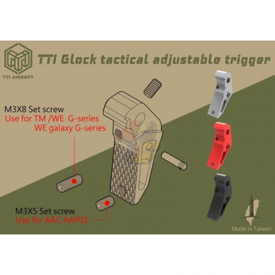 TTI Airsoft Tactical Adjustable Trigger For G Series GBB ( Silver ) - Click Image to Close