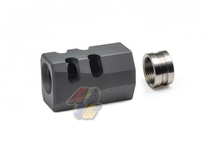 TTI Airsoft Type-B Compensator For TTI Airsoft TP22 Competition GBB ( 14mm-/ Black ) - Click Image to Close