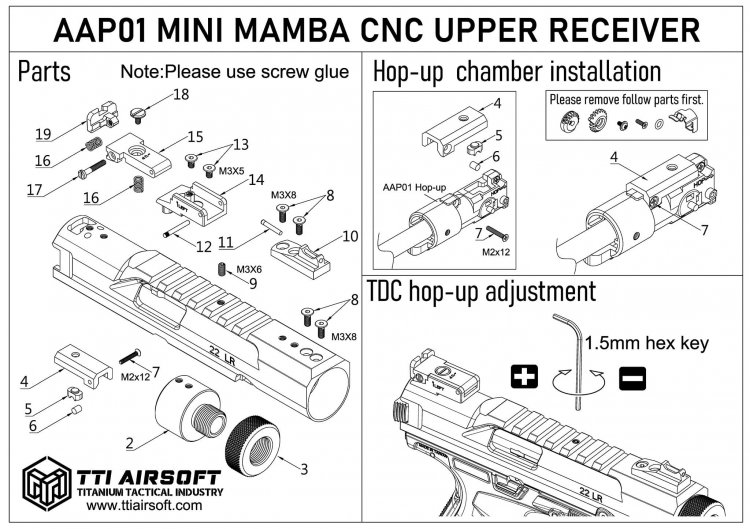 TTI Airsoft AAP-01 Mini Mamba CNC Upper Receiver Kit with TDC Hop-Up ( Black ) - Click Image to Close