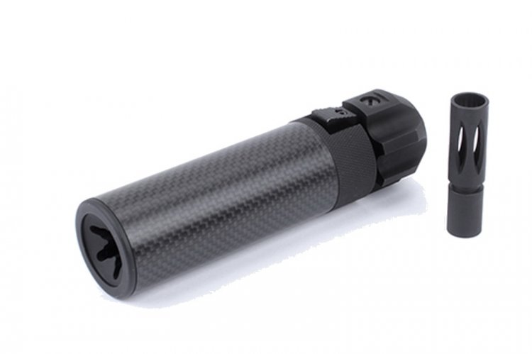 King Arms Power Up Carbon Fiber Shorty Silencer For KSC/KWA MP7 - Click Image to Close