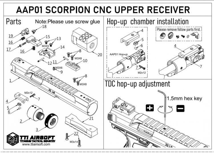 TTI Airsoft AAP-01 Scorpion Upper Receiver Kit ( 6 Inch ) - Click Image to Close