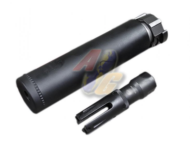Airsoft Artisan FH556 Style Silencer with FHSA80 Flash Hider ( BK ) - Click Image to Close