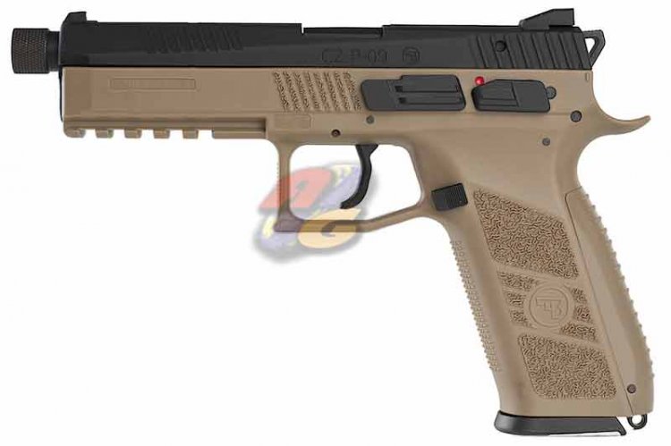 KJ Works CZ P-09 GBB with 14mm CCW Thread Barrel ( ASG Licensed/ Gas Version ) TAN - Click Image to Close