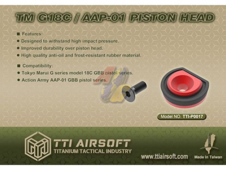 TTI Airsoft Piston Head For Action Army AAP-01 GBB/ Tokyo Marui G18C GBB - Click Image to Close