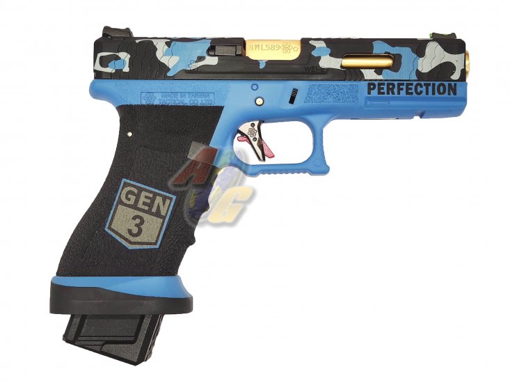 WE G17 Gen5 Secret Ver GBB ( Camo Blue, Metal Slide ) - Click Image to Close