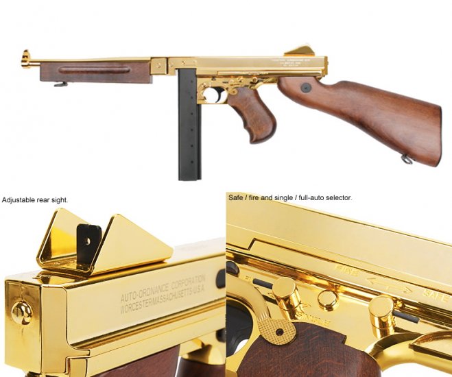--Out of Stock--king Arms Thompson M1A1 Military Grand Special - Gold - Click Image to Close