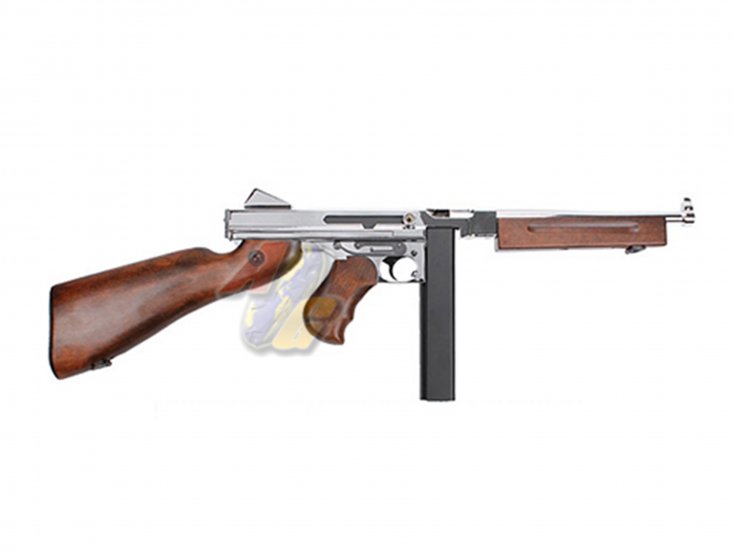 King Arms Thompson M1A1 Military AEG ( Silver/ Real Wood ) - Click Image to Close