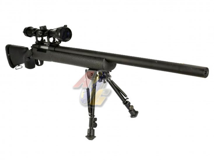Snow Wolf M24 Civilian Type Airsoft Sniper with Scope and Bipod ( Black/ Air-Cocking ) - Click Image to Close