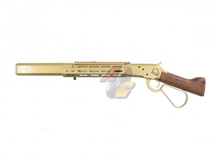 A&K M-Lok M1873 Sawed-Off Gas Rifle with Silencer ( Real Wood/ Gold ) - Click Image to Close