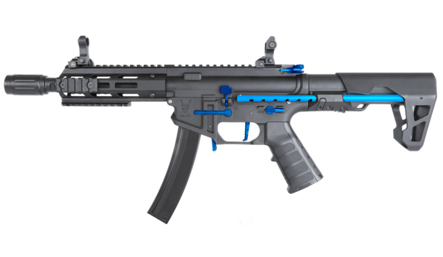 --Out of Stock--KING ARMS PDW 9mm SBR M-Lok AEG ( Blue/ Black ) - Click Image to Close