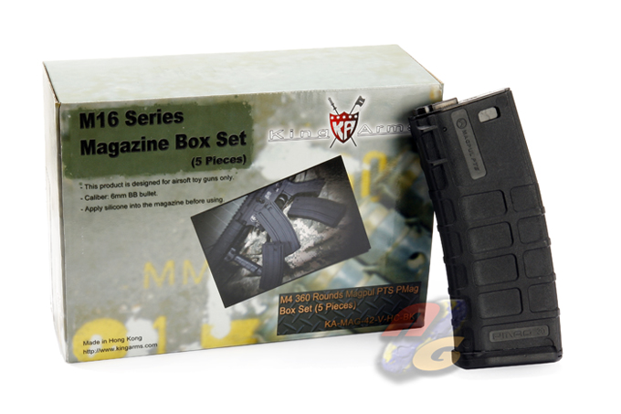 --Out of Stock--King Arms 360 Rounds Magpul PMAG For M4 Series (BK, 5 Pcs) - Click Image to Close