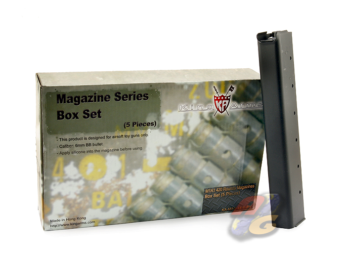 King Arms 420 Rounds Hi-Cap Magazine For M1A1 Thompson AEG (5 Pcs) - Click Image to Close