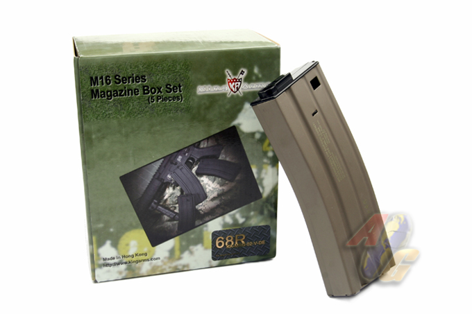 King Arms 68 Rounds Magazine For M16/ M4 Series ( DE W/ HK Marking ) SET(5 PCS) - Click Image to Close