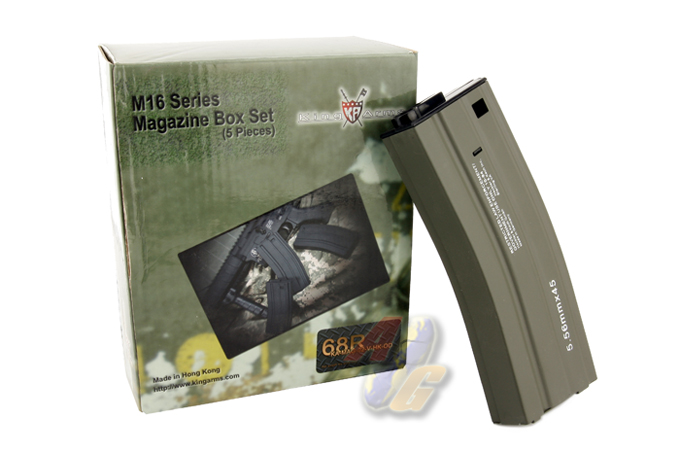 King Arms 68 Rounds Magazine For M16/ M4 Series (OD W/ HK Marking) - Set (5 PCS) - Click Image to Close