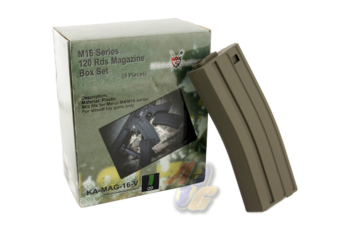 --Out of Stock--King Arms M16 120 Rounds Magazines Box Set (5pcs) - OD - Click Image to Close