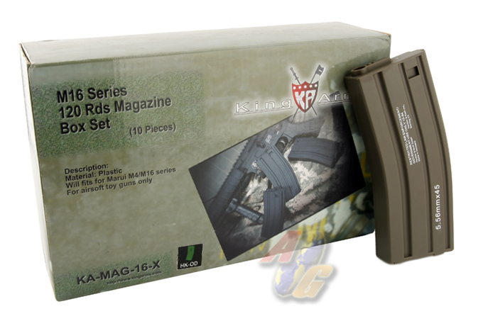 King Arms M16 120 Rounds Magazines With H&K Marking Box Set (10pcs) - OD - Click Image to Close