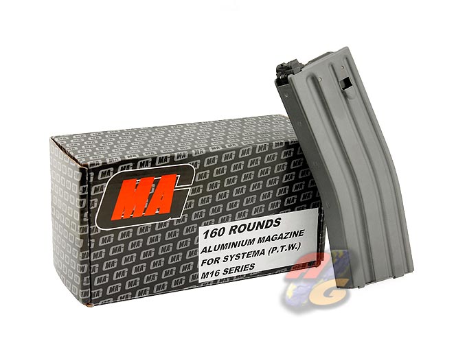 MAG 160 Rounds Aluminum Magazine For Systema M16/ M4 P.T.W. (BK) - Click Image to Close