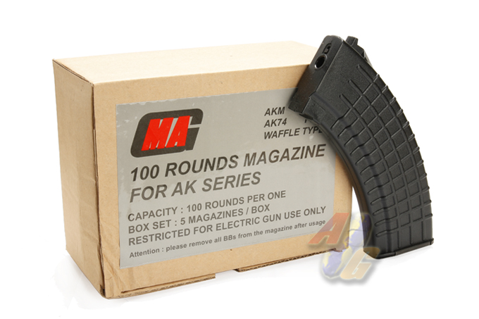 MAG 100 Rounds Magazine For AK Series Box Set ( Waffle ) (BK) - Click Image to Close
