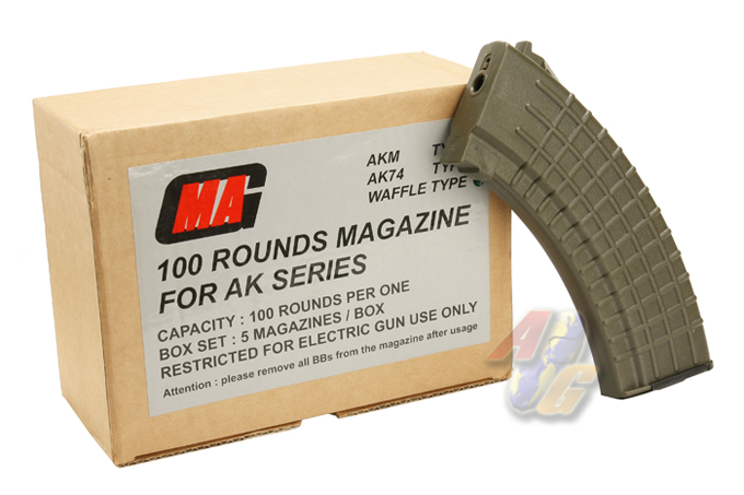 MAG 100 Rounds Magazine For AK Series Box Set ( Waffle ) (OD) - Click Image to Close