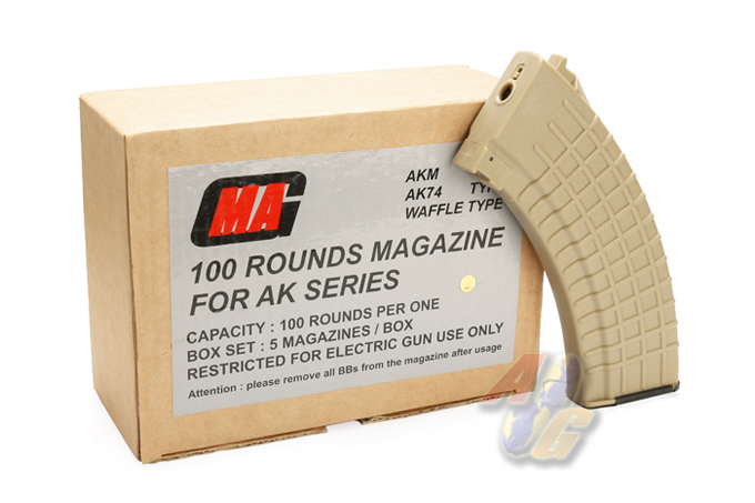 MAG 100 Rounds Magazine For AK Series Box Set ( Waffle ) (Sand) - Click Image to Close