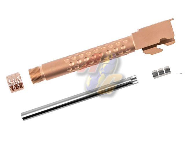 --Out of Stock--PTS ZEV Suppressor Threaded Dimpled Barrel For Tokyo Marui G17 Series GBB ( Bronze ) - Click Image to Close