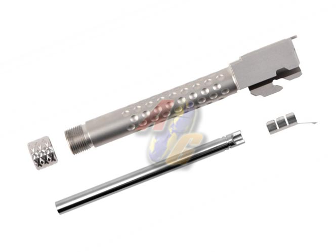 --Out of Stock--PTS ZEV Suppressor Threaded Dimpled Barrel For Tokyo Marui G17 Series GBB ( Silver ) - Click Image to Close