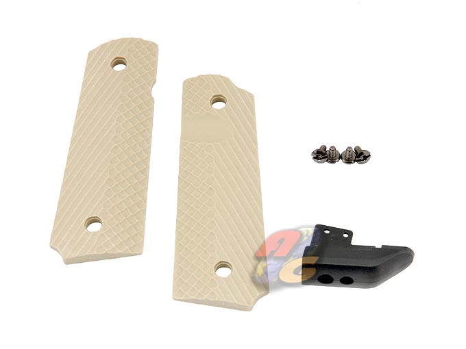 Ready Fighter Operators II Grip With Slex Screws And Mag Base Pad For Marui MEU (Tan) - Click Image to Close