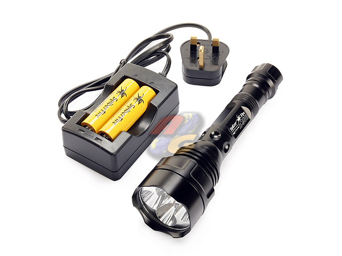 Spider-Fire High Power X550 Flash Light With Rechargable Battery & Charger Full Set (4 CREE LED) - Click Image to Close