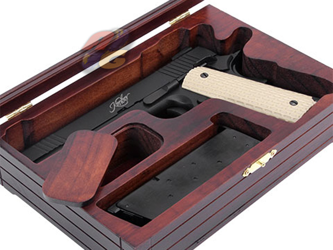 King Arms M1911 Kimber Wooden Box with Glass Lid - Click Image to Close
